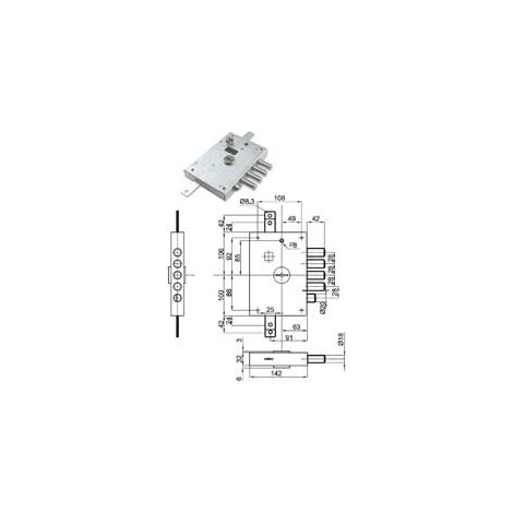 SERRATURA TRIPLICE APPLICARE CON SCR. DOPPIA MAPPA BLIND. HEAVY MM.63  mm.63 DX (IMB 6111 DE) in busta    DIERRE