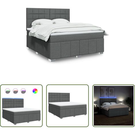 vidaXL LED-Beleuchtung - Boxspringbett mit Matratze Dunkelgrau 180x200 cm Stoff (1/5)