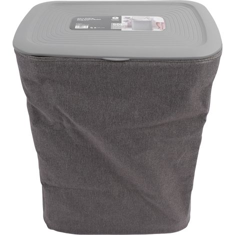Panier à linge avec poignées couvercle sac amovible toile tri séparé pour salle de bain buanderie acier inox tissu plastique 50L kit 17 pièces (1/5)
