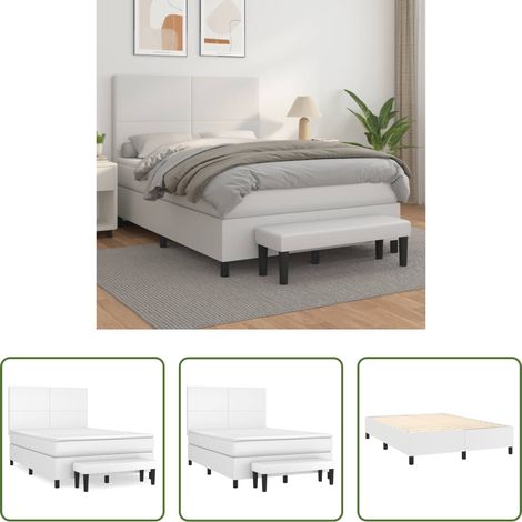 vidaXL Weißbett - Boxspringbett mit Matratze Weiß 140x200 cm Kunstleder (1/5)