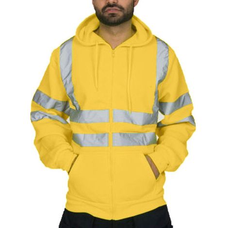 Sweat-shirt de sécurité zippé à capuche, veste de travail réfléchissante, veste thermique polaire chaude - jaune - 3XL - (1/5)
