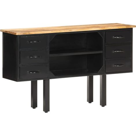 Credenza buffet cassettiera mobile contenitore organizer cucina soggiorno soggiorno 110 x 30 x 65 cm legno massello di mango grezzo e acciaio marrone 020029509