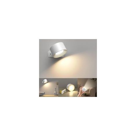 Applique murale d'intérieur, applique murale avec chargement USB, 3 couleurs et 3 niveaux, LED d'intérieur rotative à 360 °, commande tactile, sans fil (1/5)