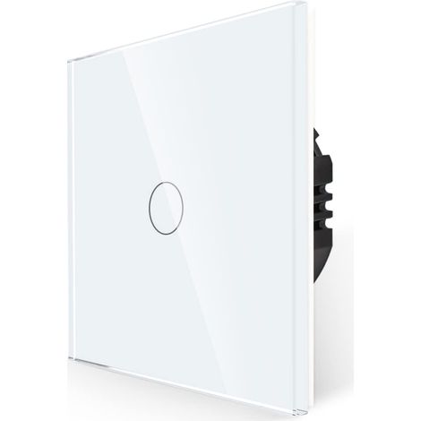Interrupteur unipolaire, pas de fil neutre nécessaire, interrupteur de contrôle tactile avec panneau en verre blanc, interrupteur mural moderne avec rétroéclairage LED, 1 interrupteur 1 voie (1/5)