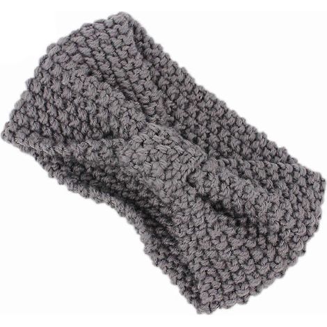 Bandeau femme hiver uni grand nœud tricoté turban large protège-oreilles chaud, serre-tête crochet réversible doux. (1/4)