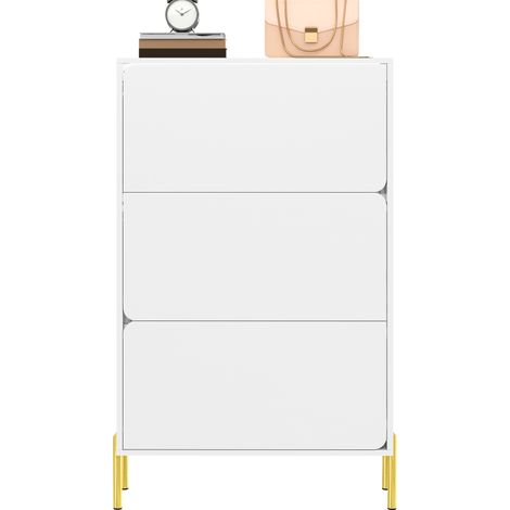 Meuble à chaussures moderne et minimaliste avec trois portes – Grande capacité de rangement, pieds dorés, design élégant et pratique pour entrée et hall