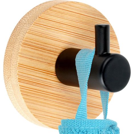 Gancio appendiabiti autoadesivo in legno e metallo nero 5x35 cm (1/5)