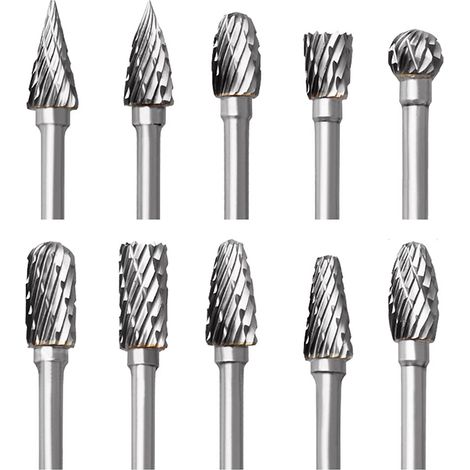 Juego de fresas de carburo de tungsteno, 10 fresas rotativas de doble corte con vástago de 3 mm para tallado de madera, grabado, taladrado, pulido y metalurgia.