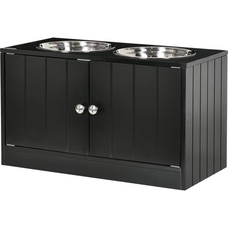 Gamelles chiens surélevées gamelle double chien chat porte-gamelles 60 x 30 x 35,5 cm 2 gamelles 2L acier inox incluses