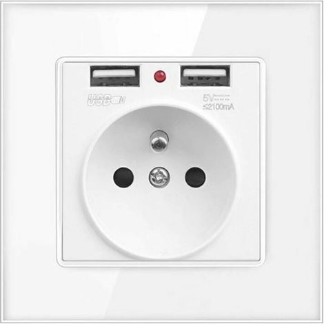 Prise Electrique Murale avec Double USB - Chargeur pour iPhone/Android prise franaise, (1/5)