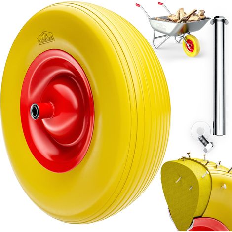 GARDEBRUK® Replacement Wheelbarrow Wheel with Solid Rubber Tyre  4.80/4.00-8 15" 390mm Diameter 4PR  Axle Steel Rim Puncture Proof Durable Garden Builders Industrial Tyre  Yellow