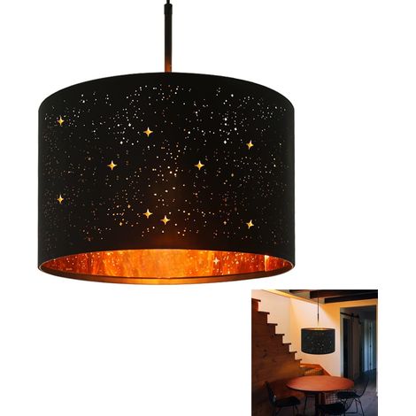 ZMH table à manger suspension moderne - 38CM suspension en or noir lampe de table à manger étoile tissu abat-jour design suspension décoration vintage douille E27  - sans ampoules-noir