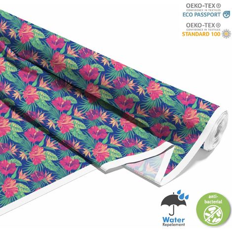 TESSUTI DECORATIVI PER ESTERNI OXFORD - motivo fiori di ibisco 1 I DX134 (1/5)