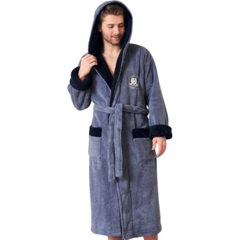 Bata de hombre, suave, cálida, gruesa, talla M, ideal como regalo para papá o abuelo, de tacto suave. (1/5)