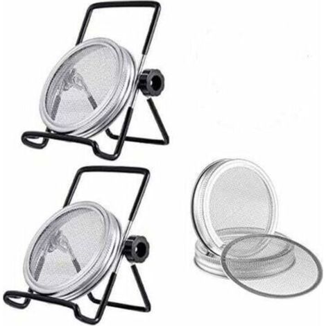 Kit de 6Pcs Couvercles Germination avec 4Pcs Couvercle à Germer Écran en Acier Inoxydable et 2Pcs Supports de Germination pour Graines à Germoir (Noir) (1/5)