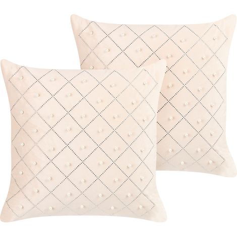 Dekokissen 2er Set YARROW Samtstoff 45 x 45 cm Beige Geometrisches Muster