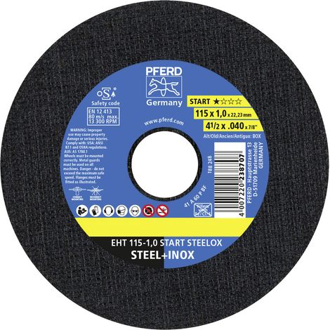 PFERD TOOLS Trennscheibe EHT 115x1,0x22,23 mm gerade Startlinie START STEELOX für Stahl/Edelstahll (10) 10 Stk