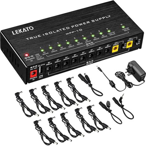 Guitar Power Supply, 10 Sorties DC isolées pour 9V/12V/18V, 100mA 500mA Effect Pedal Power Supply for Musical Instruments Charging (1/5)