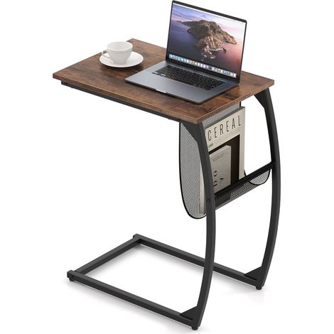 COSTWAY C-Shaped Side Table Compact Sofa Side Table with Mesh Bag (1/5)