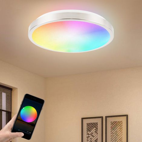 Plafonnier LED Connecté 28 cm 15W Encastré WiFi et Bluetooth Ampoule Plafond 2700K-6500K Blanc et RGB Multicolor Variable Voix Alexa Appli Tuya Minuterie Nickel Brossé Sans Hub (1/3)