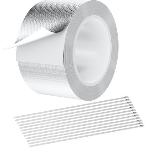 CCYKXARuban Adhésif Aluminium, 50mm x 10m Renforcé Par Fibre de Verre Scotch Isolant Thermique, Ruban Adhesif Haute Temperature, pour La Réparation (1/5)
