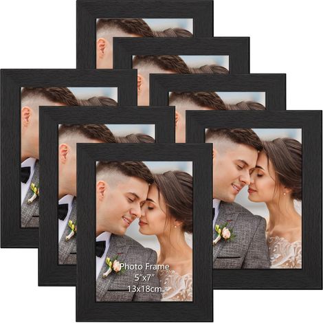 Cadre Photo 13x18 cm Noir Lot de 7, Cadre Photo Mural en MDF avec Verre Véritable pour Chambre, Salon, Bureau et Galerie (1/5)