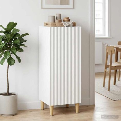 Buffet blanc brillant avec rangement et porte, bois d’ingénierie, 33 x 34,5 x 90 cm - PANGIVO (1/5)