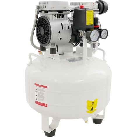 Compresseur d'air portable avec silencieux 550 W 30 l Réservoir en fer Moteur en cuivre Fonctionnement silencieux 65 dB Blanc Pour clinique dentaire, salon de beauté, industrie (1/5)