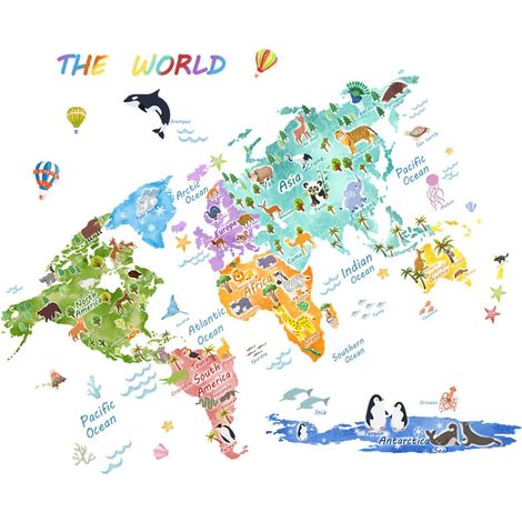 Mural Carte du Monde Animale en PVC Imperm able Ensemble 3 (1/5)