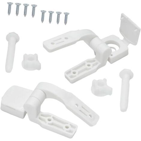 Kit de remplacement pour charnières en plastique blanches de WC, avec vis, boulons et écrous – compatible avec la plupart des modèles de toilettes