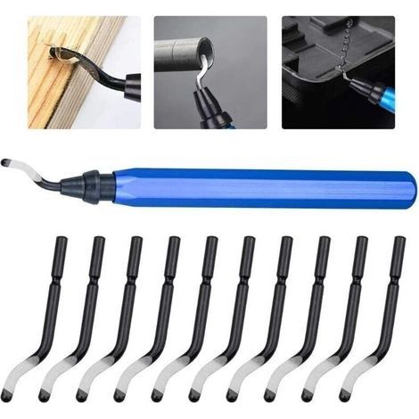 Entgratwerkzeug mit 10 Ersatzklingen aus Stahl (BS1010), 360° drehbare Entgratklingen, praktisches Werkzeug für Aluminium, 3D-Druck, Kupfer, Stahl und Kunststoff. (1/5)