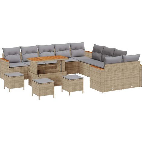 Garden Sofa Set 14 pcs Beige Poly Rattan vidaXL (1/5)