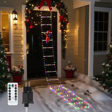 Jopassy Stringa luminosa da 3 M a forma di scala di Babbo Natale, con Babbo Natale che si arrampica, 8 modalità, funzione di memoria del timer, per decorazioni natalizie all'aperto e all'interno (mult (1/5)