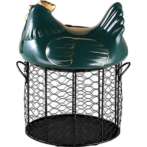 Panier pour œufs en céramique [安德在线] - Corbeille de rangement rectiligne à motifs de points dorés sur vert, pour cuisine et fruits (1/5)