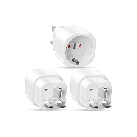 3 Pièces Adaptateur Prise Anglaise, Adaptateur de Voyage France vers UK, Adaptateur de Prise pour Irlande, Angleterre, Ecosse, Dubaï, Malte, Adaptateur Type G (1/5)