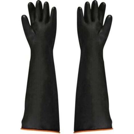 [JAMAIS UTILISÉ] Gants en latex noir, 1 paire, 55 cm, résistant aux acides/alcalis/travail de sécurité industrielle, gants de protection (1/4)