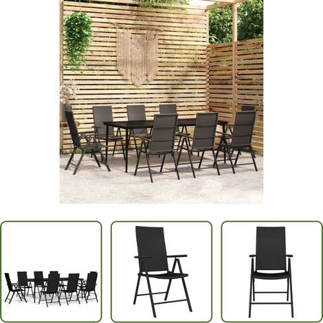vidaXL Terrassenstühle - 9-tlg. Garten-Essgruppe Schwarz (1/5)