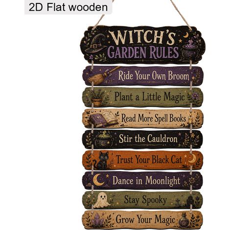 Lot de 9 Plaques en Bois Halloween, Décoration Jardin Sorcière Gothique, Panneaux Suspendus pour Maison Terrasse Patio, 25 cm (1/5)