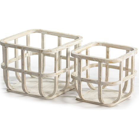 Set/2 Panier 39x40x31 / 30x31x29 Bois Blanc Antique (1/3)