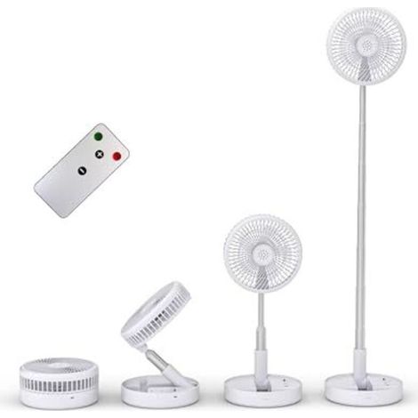 Ventilatore a piantana silenzioso Primevolve – Batteria da 7200 mAh, 4 velocità, telecomando incluso, pieghevole e portatile – Bianco
