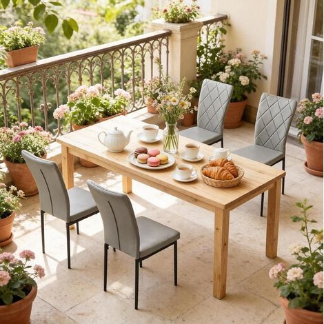 Chaise salle manger lot de 4 gris cuir vieilli HAVRYA (1/5)
