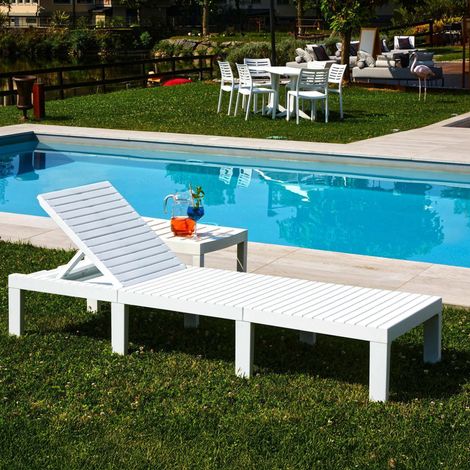 Dmora - Sonnenliege Dazzol, Verstellbarer Liegestuhl für den Garten, Kinderbett für den Außenbereich, 100 % Made in Italy, 195x65h78 cm, Weiß (1/4)