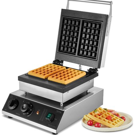 Gaufrier commercial 2000W en acier inoxydable,2 pièces,contrôle de température et temps,idéal pour restaurants et familles (1/5)