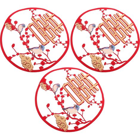Autocollants Mariage Double en Tissu Rouge Traditionnel, Lot de 3 Pièces pour Décoration Porte D'entrée et Chambre Lors de Mariage Plusieurs styles (1/5)