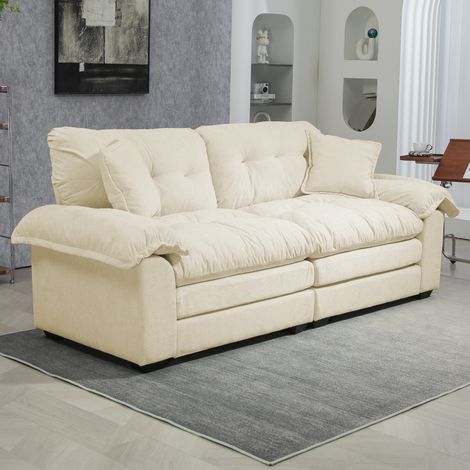 Canapé chenille 213 cm,coussins double couche (mousse mémoire+ressorts),canapé 2 places pour petits salons,appartements,bureaux-Go