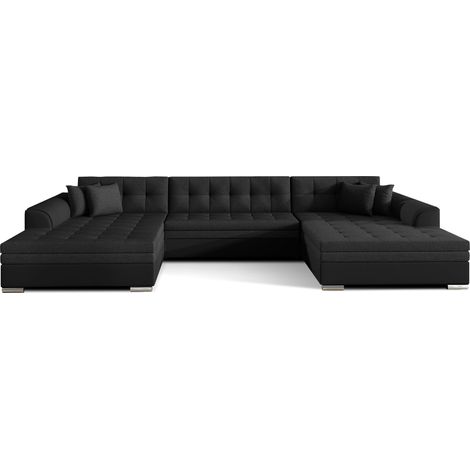 Canapé panoramique convertible VIRA en bi-matiére-Noir/Noir (1/5)