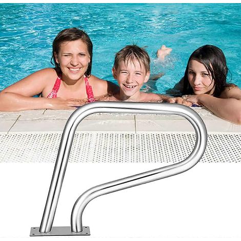 Edelstahl-Poolgeländer mit Grundplatte, ergonomisch gebogenes Pooltreppengeländer 32 x 22,5 Zoll (1/5)