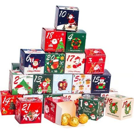 Calendrier de l'Avent de 24 jours 2026, boîte à bonbons en papier colorée, décoration de Noël, emballage cadeau, artisanat, multicolore