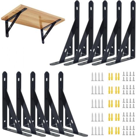 QORVA-Lot de 10 supports muraux pour étagères, 95 x 150 mm, support flottant, avec vis, pour bibliothèque, salon et chambre. (1/5)