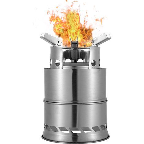Réchaud à bois de pique-nique en acier inoxydable, coupe-vent, portable, pour le camping. (1/5)